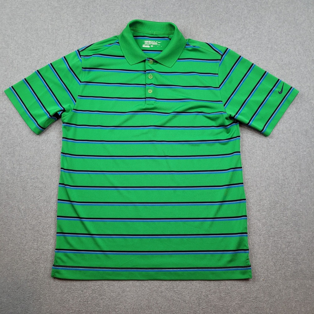 Nike Golf Polo Shirt Mens Large‎ Green Striped Tour Performance Dri-Fit